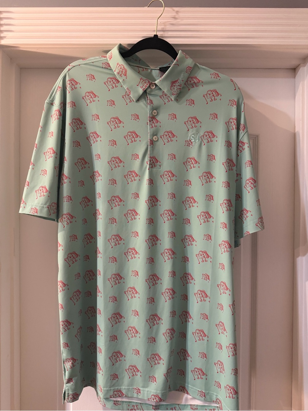 Swing Juice -Men's Mint Green Polo with Pink Print